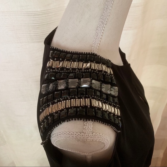 BCBGMaxAzria Black GISELE top w/ beaded shoulder - Picture 5 of 7